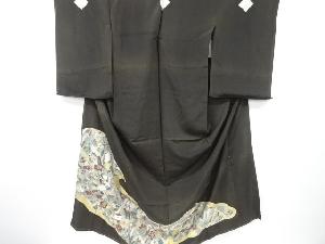 アンティーク　道長取りに鶴・草花模様留袖仮絵羽(八掛付き)